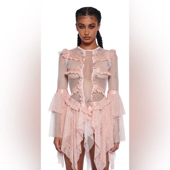 Dollskill SAINTS & SINNERS FISHNET MINI DRESS - PINK - Picture 2 of 2